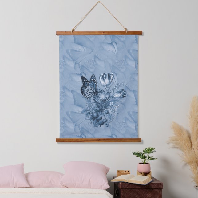 Tapiz Con Marco De Madera Flores acuáticas con mariposas visitantes. (Dormitorio)