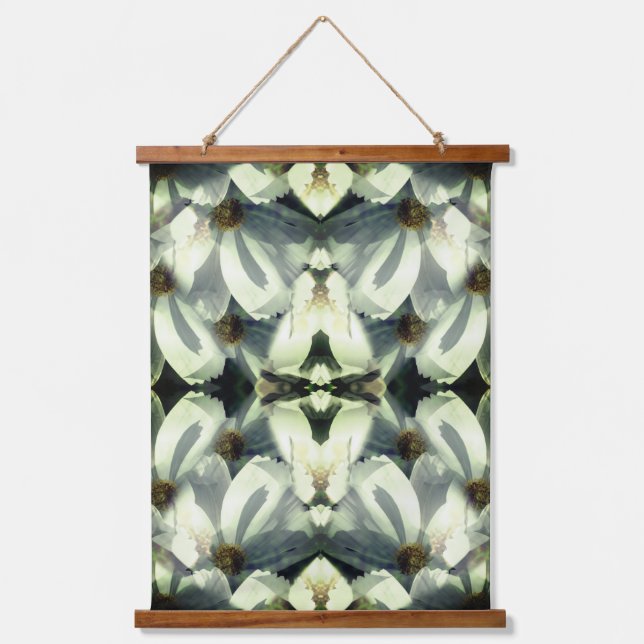 Tapiz Con Marco De Madera Flores Cosmos Blancas Resumen de Arte (Anverso)