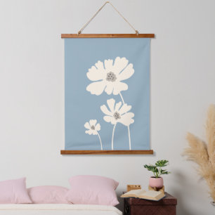 Tapiz Con Marco De Madera Flores Cosmos Silhouettes Muro floral moderno