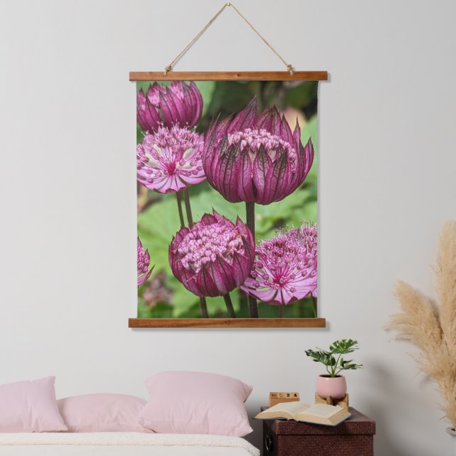 Tapiz Con Marco De Madera Flores de Astrantia Rosa Floral (Dormitorio)