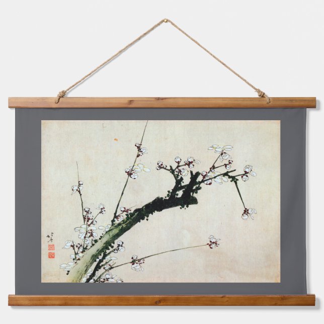 Tapiz Con Marco De Madera Flores de ciruelas, Hokusai, Ukiyo-e (Anverso )