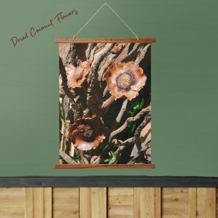 Tapiz Con Marco De Madera Flores de coco secas rusticas