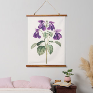 Tapiz Con Marco De Madera Flores de impresión botánica violeta de pies de av
