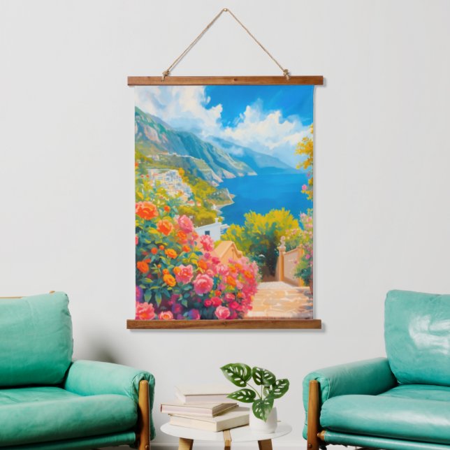Tapiz Con Marco De Madera Flores de Italia (Sala de estar)