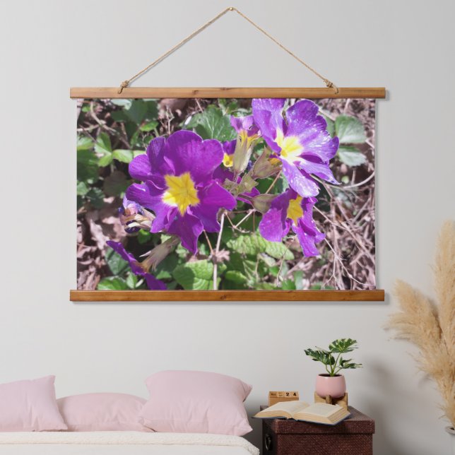 Tapiz Con Marco De Madera Flores de jardín morado (Dormitorio)