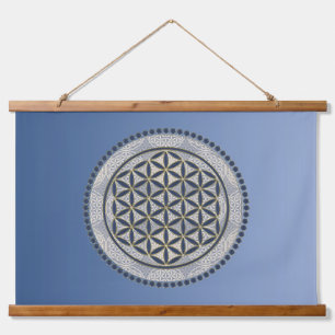 Tapiz Con Marco De Madera FLORES DE LA VIDA - Símbolo de geometría sagrada A