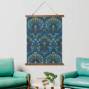 Tapiz Con Marco De Madera Flores de Otoño Azul Turquesa Vintage de William M