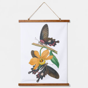 Tapiz Con Marco De Madera Flores de primavera y mariposas