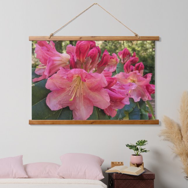 Tapiz Con Marco De Madera Flores de Rhododendro Rosa (Dormitorio)