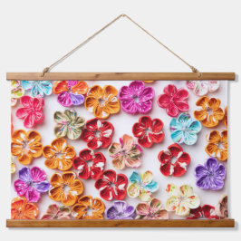 Tapiz Con Marco De Madera Flores de tela de coser hechas a mano de primavera