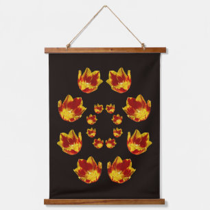 Tapiz Con Marco De Madera Flores De Tulipanes Rojas Y Amarillas Ferosionadas