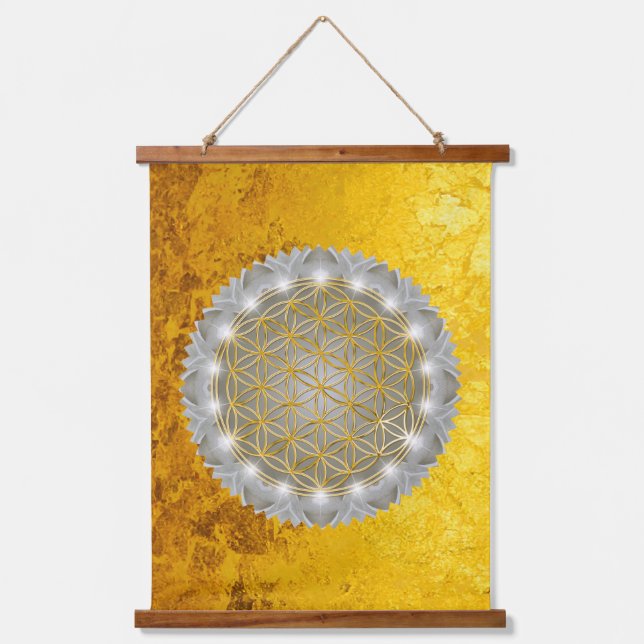 Tapiz Con Marco De Madera FLORES DE VIDA - Luz de Geometrio Sagrada 1 (Anverso)