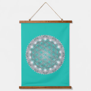 Tapiz Con Marco De Madera FLORES DE VIDA - Luz de Geometrio Sagrada 2