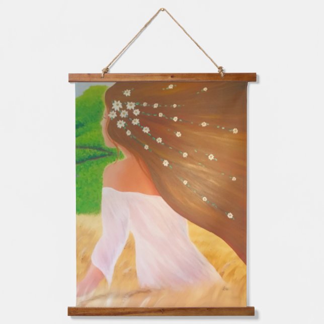 Tapiz Con Marco De Madera Flores en el pelo (Anverso)