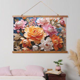 Tapiz Con Marco De Madera Flores mágicas, belleza en pintura artística de IA