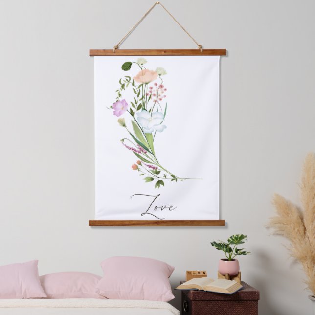Tapiz Con Marco De Madera Flores silvestres aman  (Dormitorio)