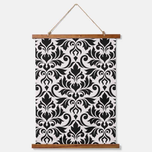 Tapiz Con Marco De Madera Flourish Damask Lg Pattern Black on Cream (Anverso)