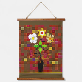 Tapiz Con Marco De Madera "Flower Delivery"  Wood Topped Wall Tapestry