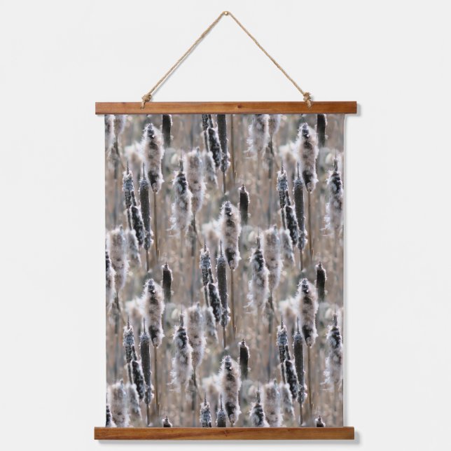 Tapiz Con Marco De Madera Fluffy Cattails Nature Pattern  (Anverso)