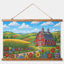 Tapiz Con Marco De Madera  Folk Art Farm Landscape Tapestry – Barn, 