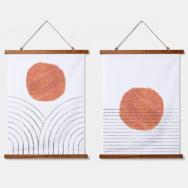 Tapiz Con Marco De Madera Formas abstractas de terracota (Doble)