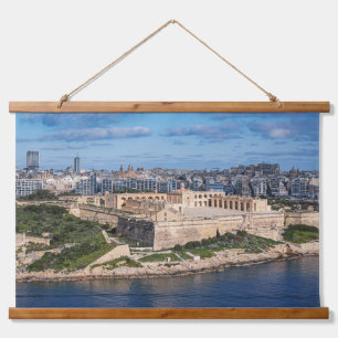 Tapiz Con Marco De Madera Fort Manoel y Sliema desde La Valeta, Malta