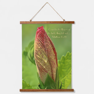 Tapiz Con Marco De Madera Foto biblia verse, hibiscus fllower with Water Dro
