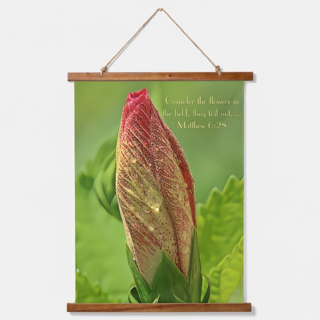 Tapiz Con Marco De Madera Foto biblia verse, hibiscus fllower with Water Dro (Anverso)