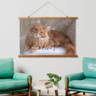 Tapiz Con Marco De Madera Foto de gato familiar personalizada