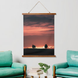 Tapiz Con Marco De Madera Foto de la naturaleza del atardecer de las ovejas