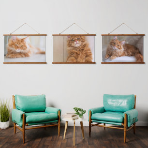 Tapiz Con Marco De Madera Foto familiar horizontal de gato personalizada