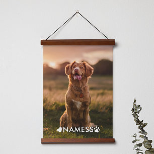 Tapiz Con Marco De Madera Foto personalizada con el nombre de tu perro