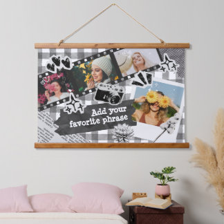 Tapiz Con Marco De Madera Foto personalizada de película retro Y2K en blanco