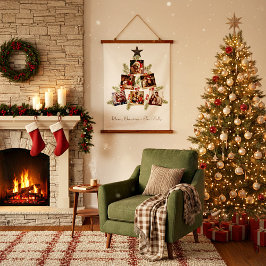 Tapiz Con Marco De Madera Fotos personalizadas de Navidad en árbol