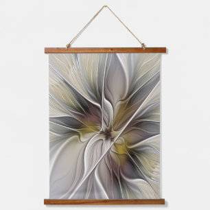 Tapiz Con Marco De Madera Fractal floral, flor de fantasía con colores de la