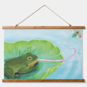 Tapiz Con Marco De Madera Frog Catating Bug