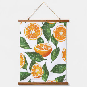 Tapiz Con Marco De Madera Fruta Botánica Naranja Cítrico Patrón Perfecto