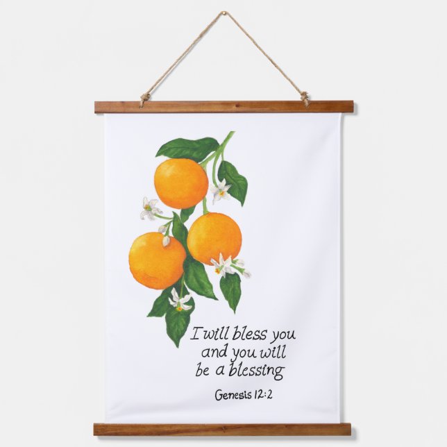 Tapiz Con Marco De Madera Fruta Naranja Génesis 12:2 (Anverso)