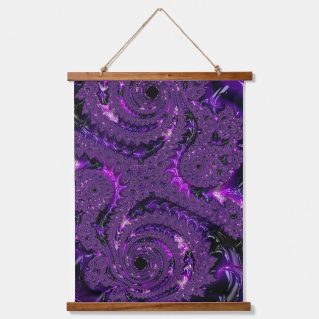 Tapiz Con Marco De Madera Funky Bold Boho Purple Digital Resumen Fractal (Anverso)