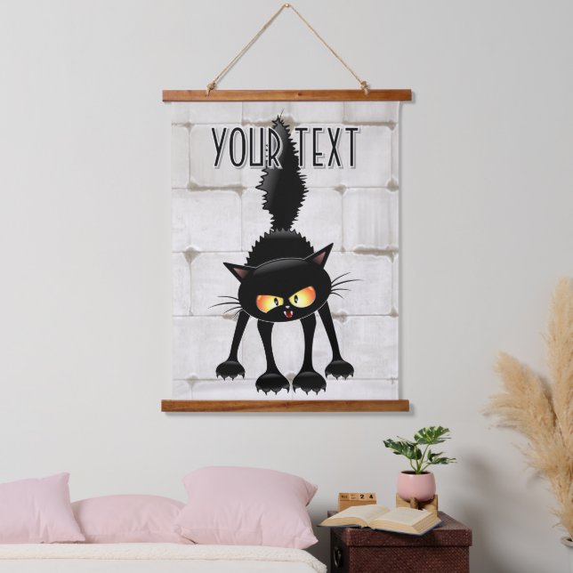 Tapiz Con Marco De Madera Funny Fierce Black Cat Cartoon  (Dormitorio)