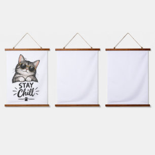 Tapiz Con Marco De Madera Gafas de sol Stay Chill Cat – Diseño de amante de 