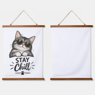 Tapiz Con Marco De Madera Gafas de sol Stay Chill Cat – Diseño de amante de 