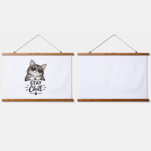 Tapiz Con Marco De Madera Gafas de sol Stay Chill Cat – Diseño para amantes 