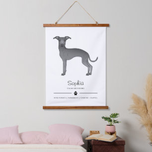 Tapiz Con Marco De Madera Galgo Italiano Azul Con Una Pata Y Texto Personali