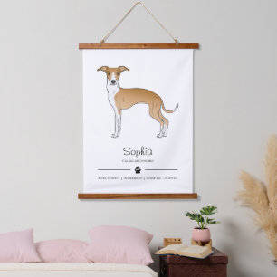 Tapiz Con Marco De Madera Galgo Italiano Crema y Blanco con Texto Personaliz
