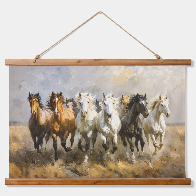 Tapiz Con Marco De Madera Galloping Mustang Pintura (Anverso )