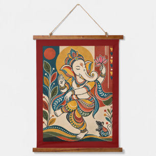 Tapiz Con Marco De Madera Ganesha bailarín colorido - Arte popular tribal in