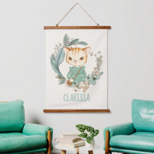 Tapiz Con Marco De Madera Gatito Personalizado Vintage Acuarela