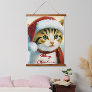 Tapiz Con Marco De Madera Gatito Santa