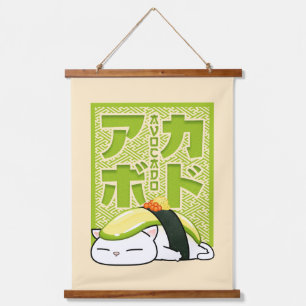 Tapiz Con Marco De Madera Gato aguacate sushi